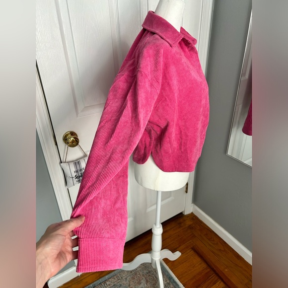 NWOT Wishlist Apparel hot pink (hibiscus) cropped corduroy button up size small - Picture 11 of 16